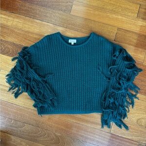 Dark Green Sweater with Fringe Sleeves